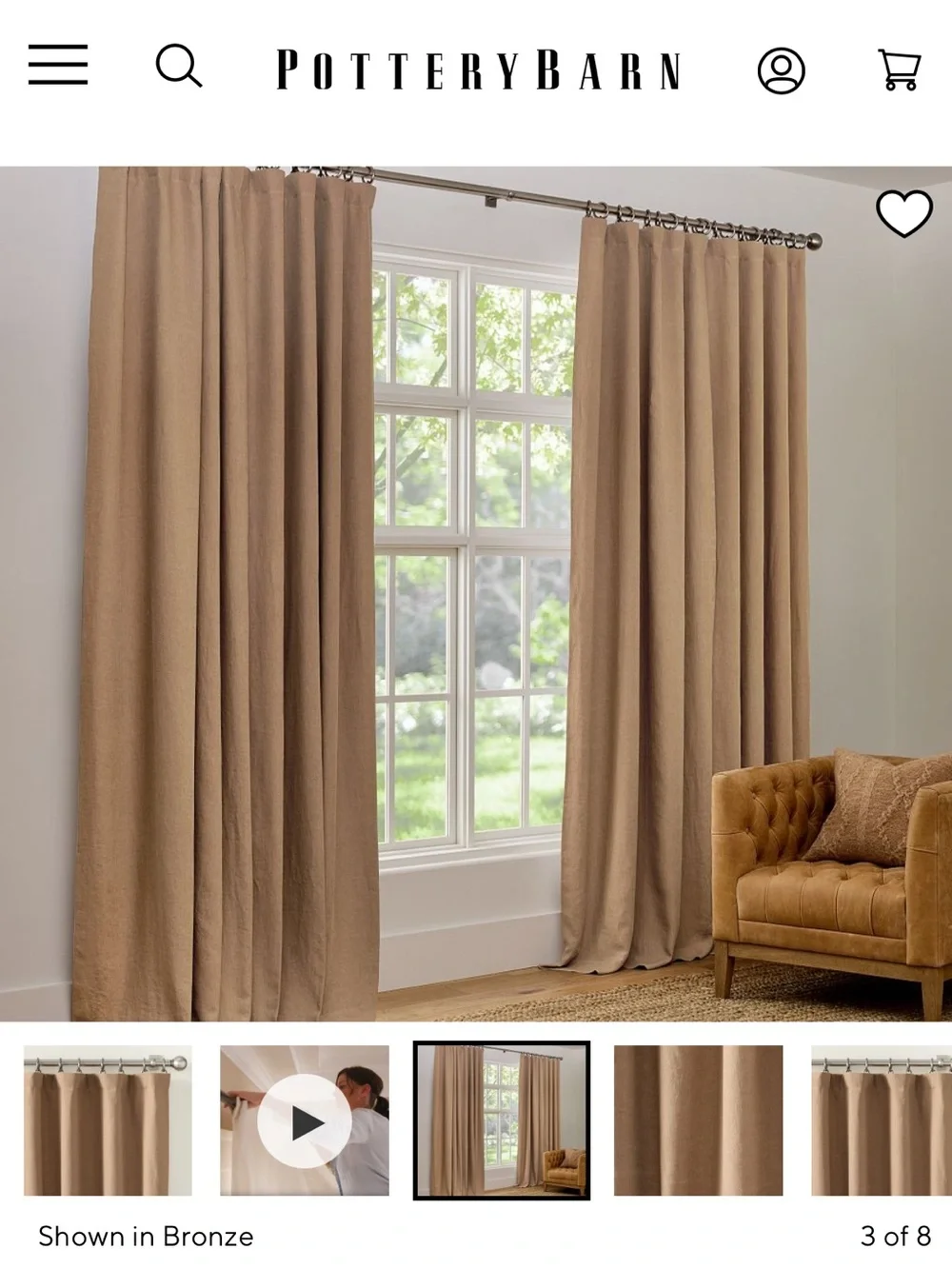 Pottery Barn Belgian Flax Linen Drape 1 Panel 50x108 Bronze